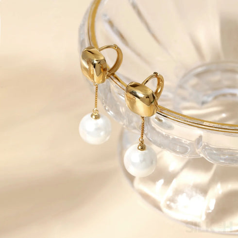 18k Gold Plated Sterling Silver Pearl Drop Hoop Earrings